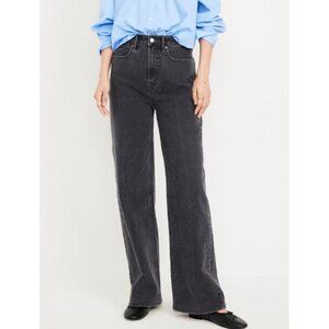 OLD NAVY extra high rise sky hi wide leg jeans in faded black size 16 TALL